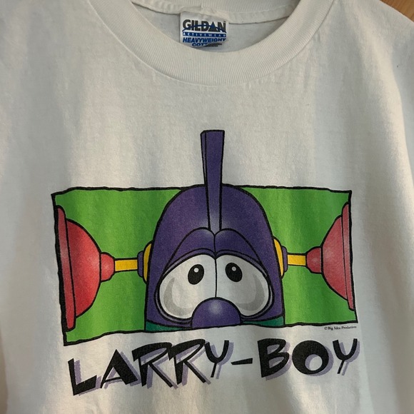Vintage 90's Y2K Veggie Tales Larry Boy Shirt Large L Gildan Activewear Tee - Picture 3 of 5